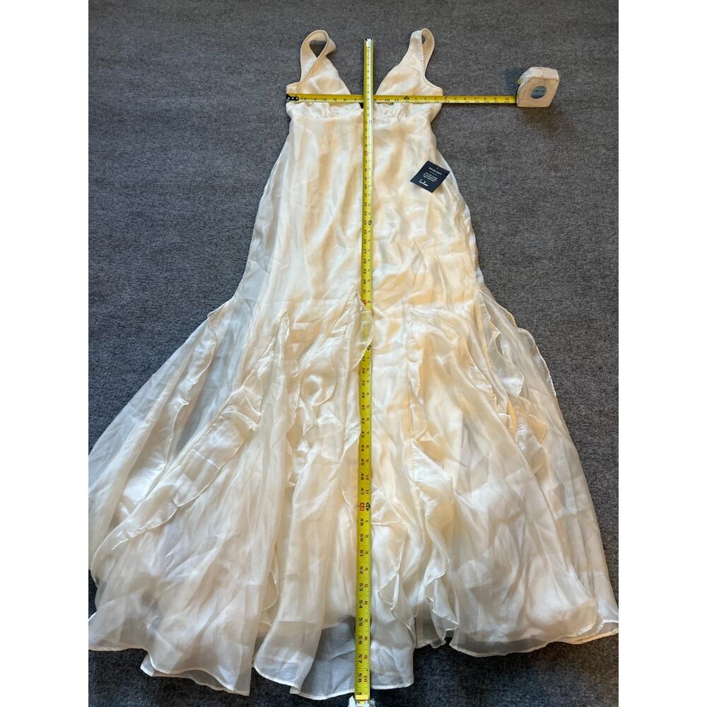 NWT Lulus Deluca Ivory Satin Sleeveless Ruffled V-Neck Wedding Maxi Dress Gown M - Picture 12 of 14